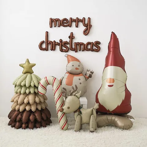 Globos de Papel de Aluminio Mate de Navidad Papá Noel Muñeco de Nieve Reno Árbol de Navidad Fiesta Decoración