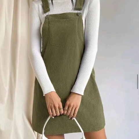 Damen Casual Cord Locker Ärmellos A-Linie Midi Kleid Einfarbig Quadratischer Ausschnitt Knopf Weste Kleid Frühling Streetwear