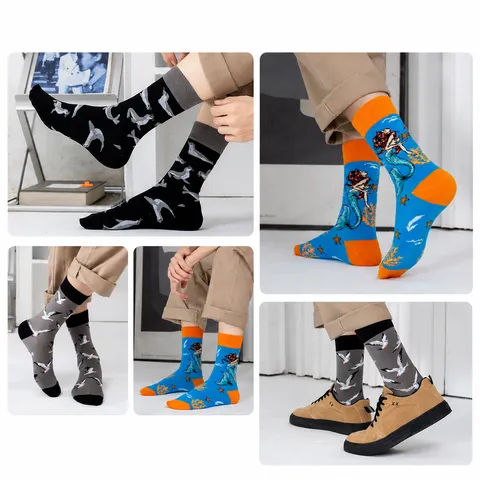 Herren Casual Baumwolle Crew Socken Lustig Meereslebewesen Tiergedruckt Atmungsaktiv Feuchtigkeitstransportierend Sport Socken