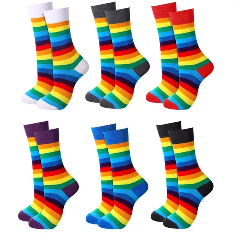 Chaussettes Ras du Cou Rayées Arc-en-ciel Unisexe Mélange de Polyester Coloré Chaussettes de Sport Décontractées pour Hommes et Femmes