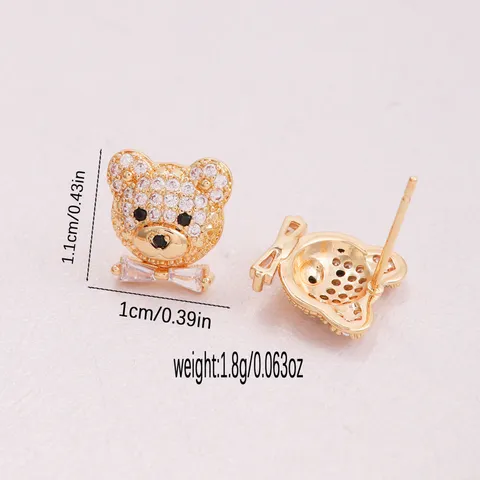 Schattige Minimalistische Koperen Beer Oorknopjes Strass Accenten Verguld Mode Dier Vorm Sieraden Voor Vrouwen Meisjes