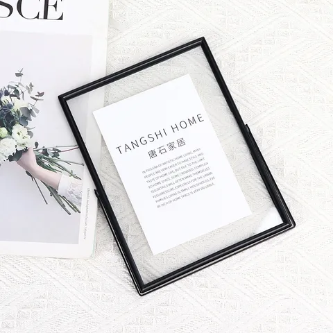 Nordic Ins Style Rotating Metal Photo Frame Desktop Transparent Glass Specimen Display Stand Home Decor Gift
