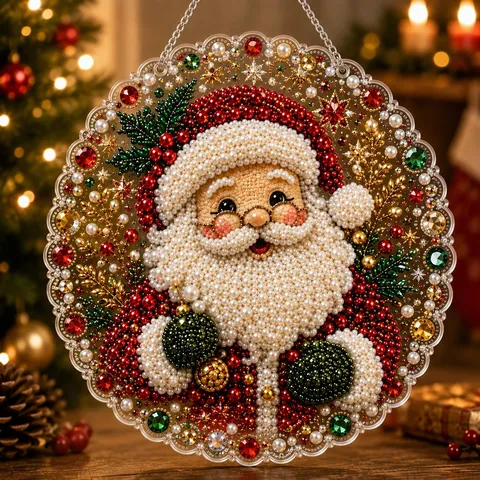 5D Diamond Painting Christmas Pendant Acrylic Rhinestone Artificial Pearl Hanging Ornament Holiday Home Decor