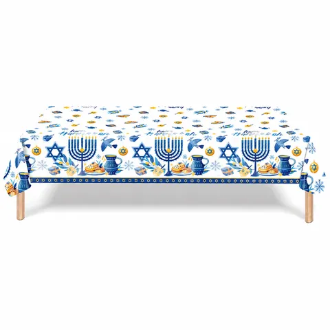 Hanukka Feestservies Set Aquarel Blauw Wit Papieren Borden Bekers Servetten Tafelkleed Wegwerp Feestartikelen