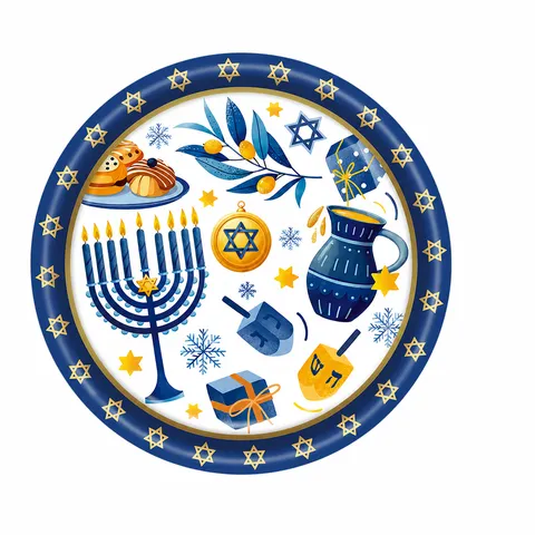 Hanukka Feestservies Set Aquarel Blauw Wit Papieren Borden Bekers Servetten Tafelkleed Wegwerp Feestartikelen