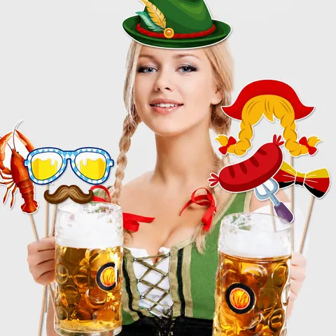 Conjunto de Accesorios de Fotomatón de Oktoberfest Alemán Recortes de Papel Con Palos de Madera Para Fiesta