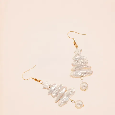 Christmas Tree Artificial Pearl Earrings Necklace Set Niche Design Festive Holiday Party Jewelry For Women