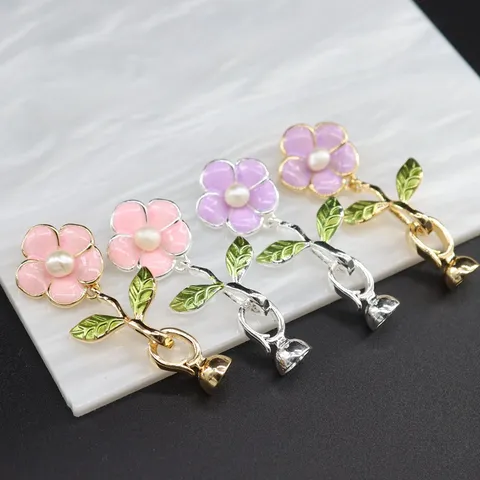 Gold Plated Copper Sunflower Pendant Connector DIY Jewelry Pearl Bracelet Necklace Link Enamel Rhinestone Artificial Pearl