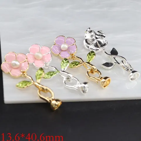 Gold Plated Copper Sunflower Pendant Connector DIY Jewelry Pearl Bracelet Necklace Link Enamel Rhinestone Artificial Pearl
