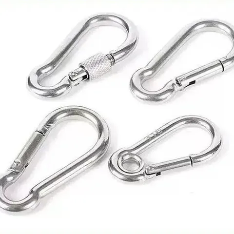 Multifunctional Stainless Steel And Galvanized Iron Spring Snap Hook Carabiner With Screw Nut And Eye Ring For Outdoor Camping Hiking