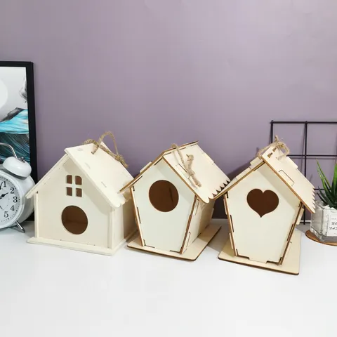 Hölzernes Vogelhaus Kreatives Kleines Haus Vogelzuchtbox Hängendes Holzornament Vogelhaus Heim Garten Dekoration