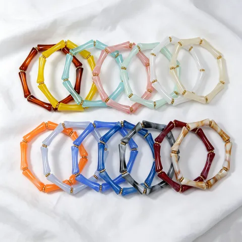 New Chinese Style Retro Acrylic Bamboo Node Beaded Bracelet Colorful Elastic Simple Versatile Wrist Jewelry Gift