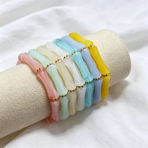 New Chinese Style Retro Acrylic Bamboo Node Beaded Bracelet Colorful Elastic Simple Versatile Wrist Jewelry Gift