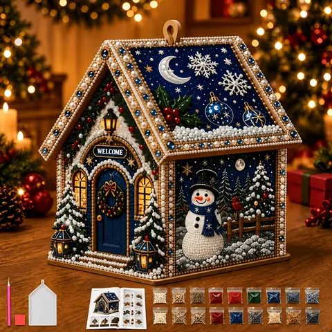 DIY Christmas Wooden Cabin Diamond Painting Kit Pearl Rhinestone Gingerbread House Ornament Holiday Gift Home Decor