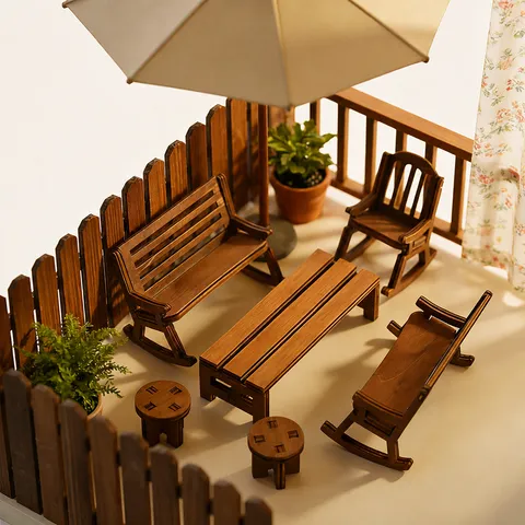 Puppenhaus Miniatur Holz Schaukelstuhl Tisch Bank Hocker Vintage Kleine Möbel Modell Dekoration