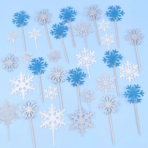 Christmas Snowflake Cake Topper Glitter Cupcake Decorations Princess Castle Baking Birthday Party Dessert Supplies