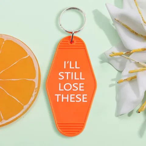 Retro Motel Style Plastic Keychain Orange Letter Slogan Key Ring Backpack Pendant Fashion Bag Accessories