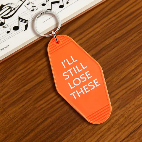 Retro Motel Style Plastic Keychain Orange Letter Slogan Key Ring Backpack Pendant Fashion Bag Accessories