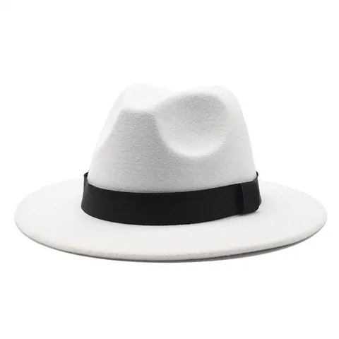 Fedora Hat Woolen Felt Wide Brim Panama Jazz Hat With Black Ribbon For Men Women British Style Solid Color Retro Autumn