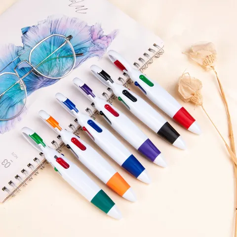 Retractable Carabiner Four Color Ballpoint Pen Office School Writing Multicolored Plastic Ballpoint Pen Gift