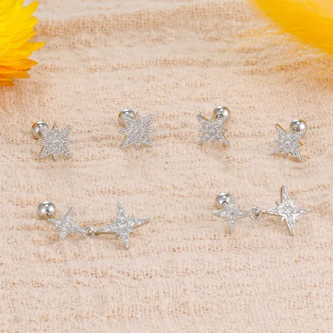 Koreanischer Stil Kupfer Mikrogepflasterte Strass Stern Ohrstecker Mode Geometrische Ohrknochen Nägel Damen Schmuck Geschenk