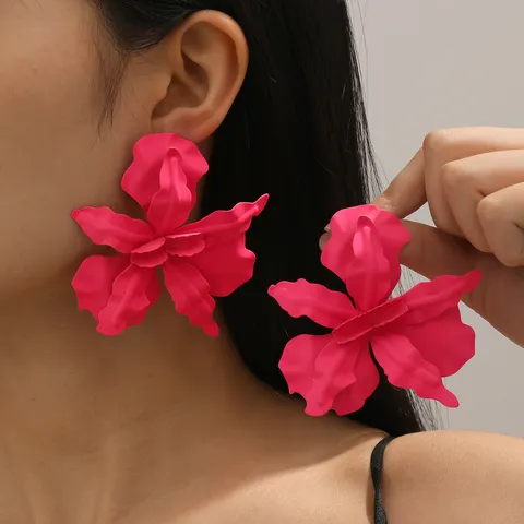 Exaggerated Large 3D Floral Drop Earrings Fashion Colorful Painted Petal Statement Jewelry For Women Party