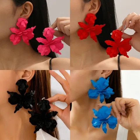 Exaggerated Large 3D Floral Drop Earrings Fashion Colorful Painted Petal Statement Jewelry For Women Party