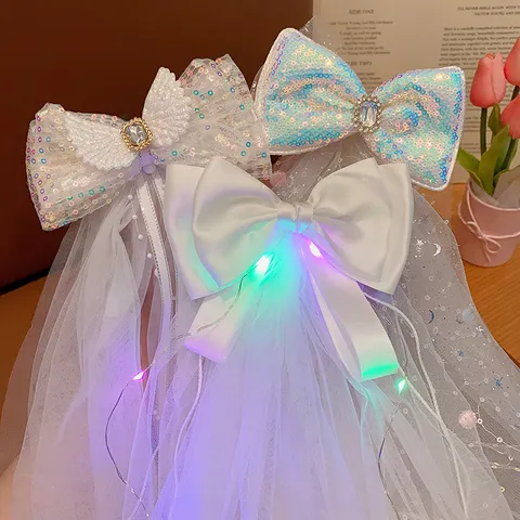 Children Princess Bow Pearl Hair Clip Cute Girls Crown Veil Hairpin Headwear Sweet Party Hair Accessories