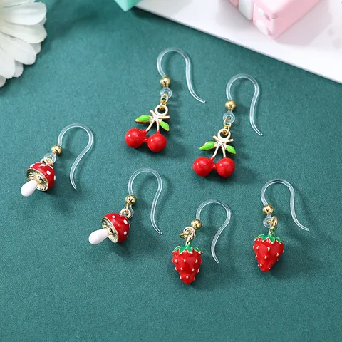 Style Coréen Dessin Animé Fruit Animal Alliage Goutte D'Huile Boucles D'Oreilles Crochet D'Oreille Invisible Transparent Bijoux De Mode Pour Femmes