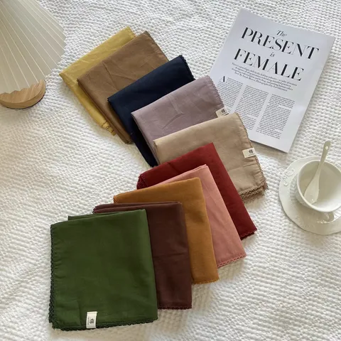 Mujeres Pura Algodón Pequeño Pañuelo Cuadrado Retro Francés Color Sólido Suave Transpirable Bufanda Diadema Elegante Accesorios Diarios