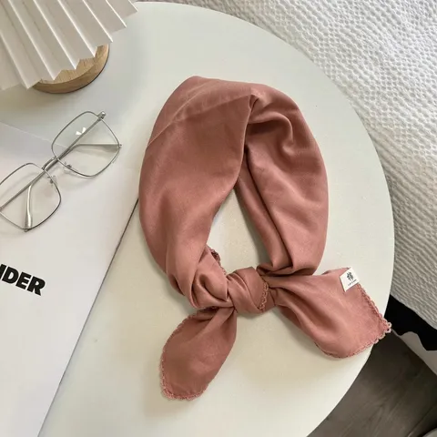 Mujeres Pura Algodón Pequeño Pañuelo Cuadrado Retro Francés Color Sólido Suave Transpirable Bufanda Diadema Elegante Accesorios Diarios