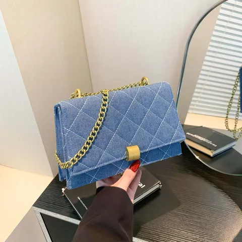 Gynaikeia Moda Denim PU Derma Crossbody Tsanta Kapytoné Alysida Omou Klassiko Styl Designer Mikri Tetragoni Tsanta
