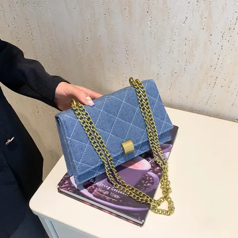 Gynaikeia Moda Denim PU Derma Crossbody Tsanta Kapytoné Alysida Omou Klassiko Styl Designer Mikri Tetragoni Tsanta