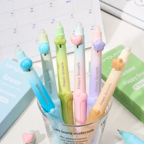 Creatieve Thermische Uitwisbare Gelpen Schattige Spruit Bloem Stijl Fijne Punt Zwarte Inkt Student Schrijfwaren