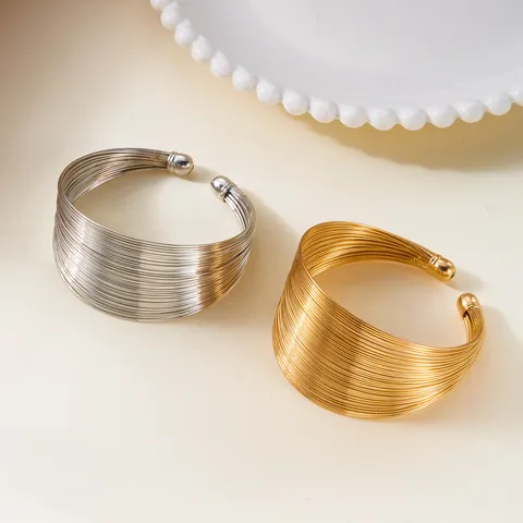 Europäisch Amerikanisch Mode Mehrschichtig Linie Offen Breit Armreif Armband Für Frauen Geometrisch Metall Manschette Schmuck