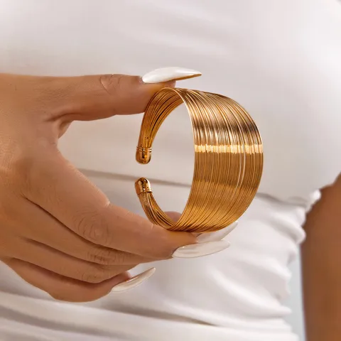 Europäisch Amerikanisch Mode Mehrschichtig Linie Offen Breit Armreif Armband Für Frauen Geometrisch Metall Manschette Schmuck
