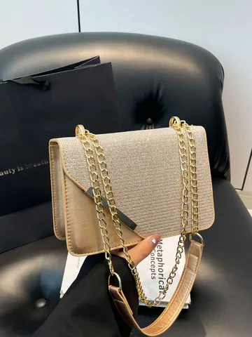 Sac Bandouliere en Cuir PU Paillete Mode Femme Sac Crossbody Chaine de Luxe Sac Carre Minimalist