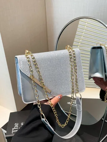 Sac Bandouliere en Cuir PU Paillete Mode Femme Sac Crossbody Chaine de Luxe Sac Carre Minimalist