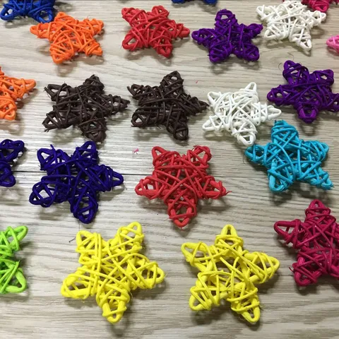 Natural Rattan Star Ornaments Handmade Woven Pentagram Hanging Pendant For Christmas Tree Home Decor Party Supplies