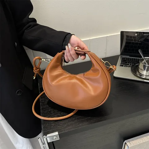 Borsa a Mezzaluna da Donna in Pelle PU Tinta Unita Casual Spalla Sottoascellare Tracolla Dumpling Piccola Borsa