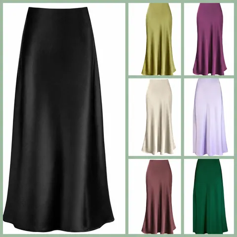 Dames Elegante Hoge Taille Fishtail Satijn Rok Effen Kleur Aansluitend Midi Rok Lente Zomer Mode Onderdelen