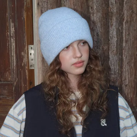 Damen Winter Warm Strickmütze Beanie Einfarbig Wollmischung Casual Slouchy Skull Cap Weich Elastisch Ribbed Cuff Winter Mütze