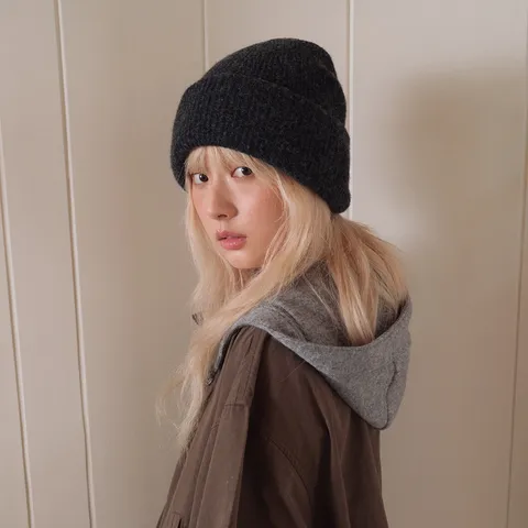 Damen Winter Warm Strickmütze Beanie Einfarbig Wollmischung Casual Slouchy Skull Cap Weich Elastisch Ribbed Cuff Winter Mütze