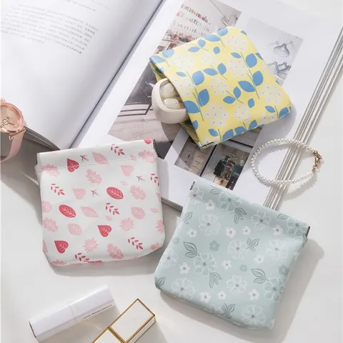 Portable Mini PU Leather Cosmetic Pouch Floral Printed Lipstick Earphone Storage Bag Spring Shrapnel Makeup Bag Women