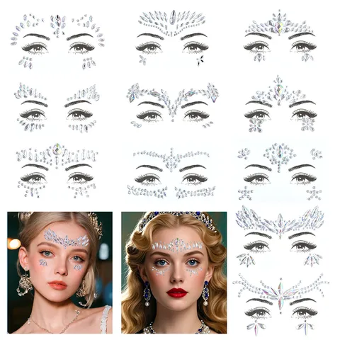 Pegatina de Cristales de Cara de Diamantes de Imitación de Resina de Color AB Joyas de Tatuaje Temporal de Cara para Maquillaje de Fiesta de Halloween