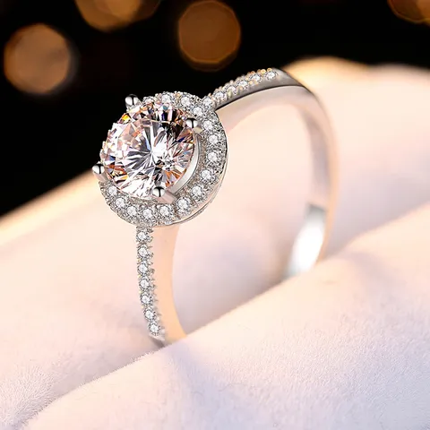 925 Sterling Silver Moissanite Ring For Women Classic Halo Ring Adjustable Open Finger Ring Fashion Jewelry Gift