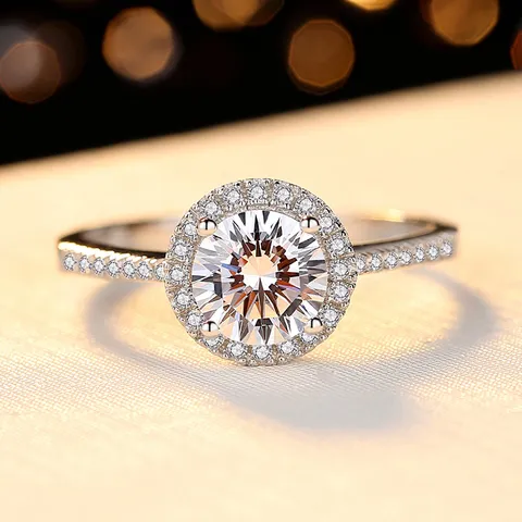 925 Sterling Silver Moissanite Ring For Women Classic Halo Ring Adjustable Open Finger Ring Fashion Jewelry Gift