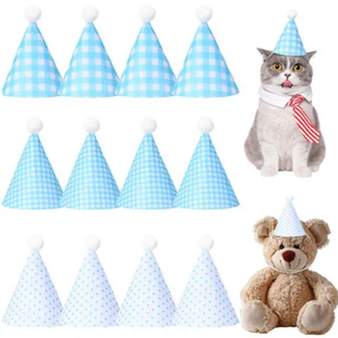 Ruitjes Stippen Huisdier Verjaardag Hoed Mini Pompon Kegel Hoed Voor Honden Katten Feest Decoratie Hoofddeksels Vilt Accessoire