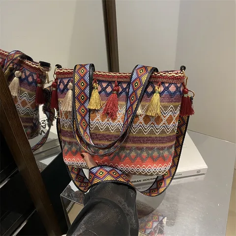 Ethnischer Stil Quaste Tragetasche Für Frauen Große Kapazität Schulter Umhängetasche Mode Casual Pendler Handtasche