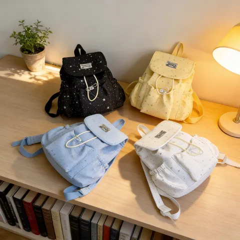 Japanischer Süßer Stil Sternenprint Canvas Rucksack Süßer Schüler Lässige Schule Schulranzen Tägliche Reise Tagesrucksack Für Damen